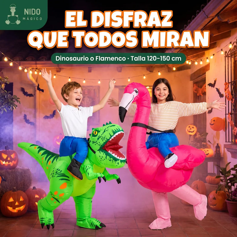 Los disfraces inflables de dinosaurio y flamenco