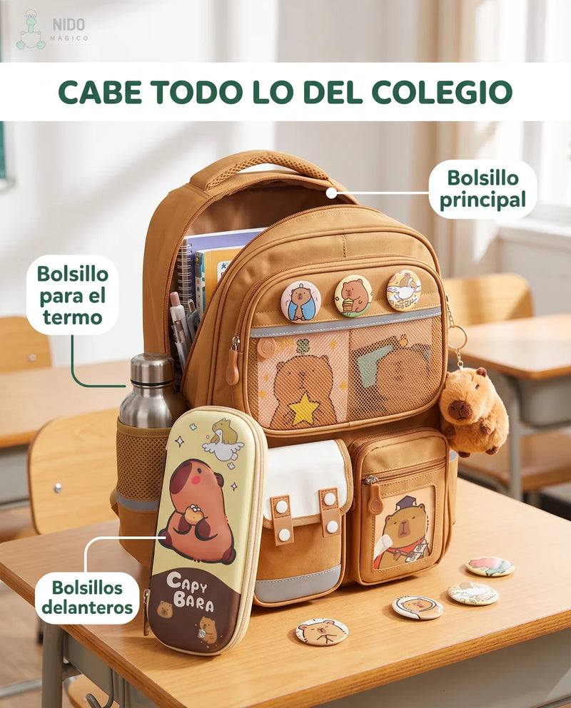 Morral con el termo en el bolsillo lateral