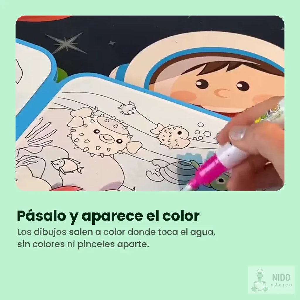 Al pasar el marcador con agua el dibujo aparece a color
