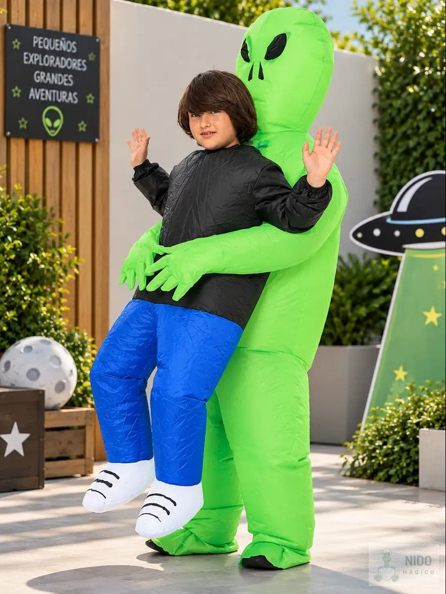 Disfraz inflable de alien visto de lado
