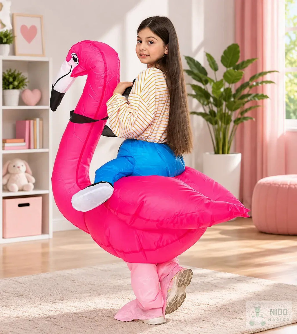 Disfraz inflable de flamenco visto de frente