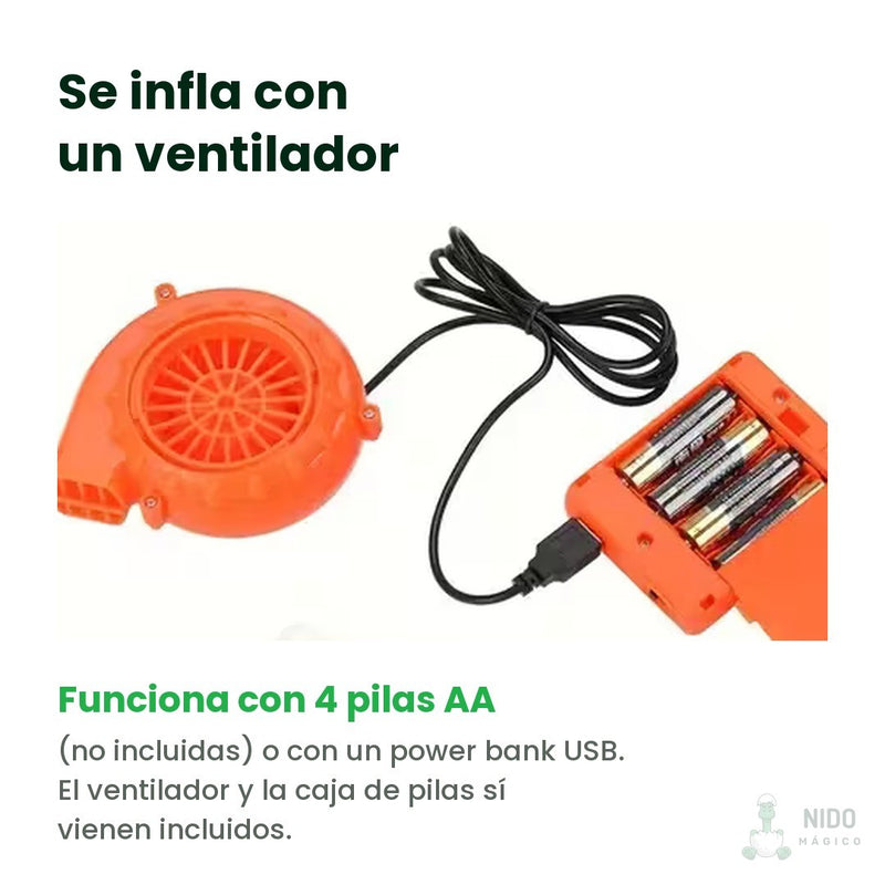 El ventilador y su caja de 4 pilas AA