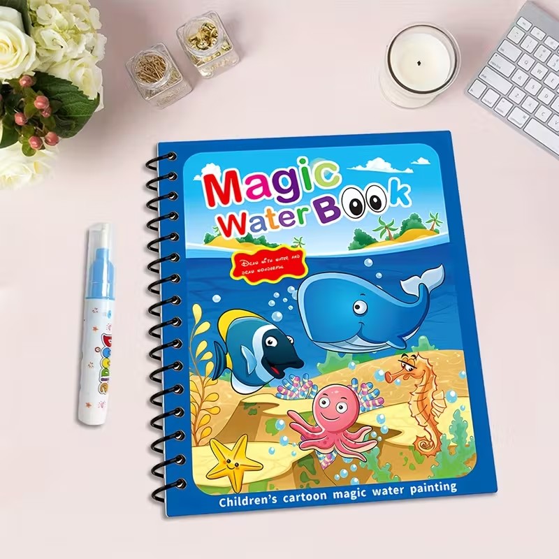 Libro Mágico de Agua diseño mundo submarino, con su marcador