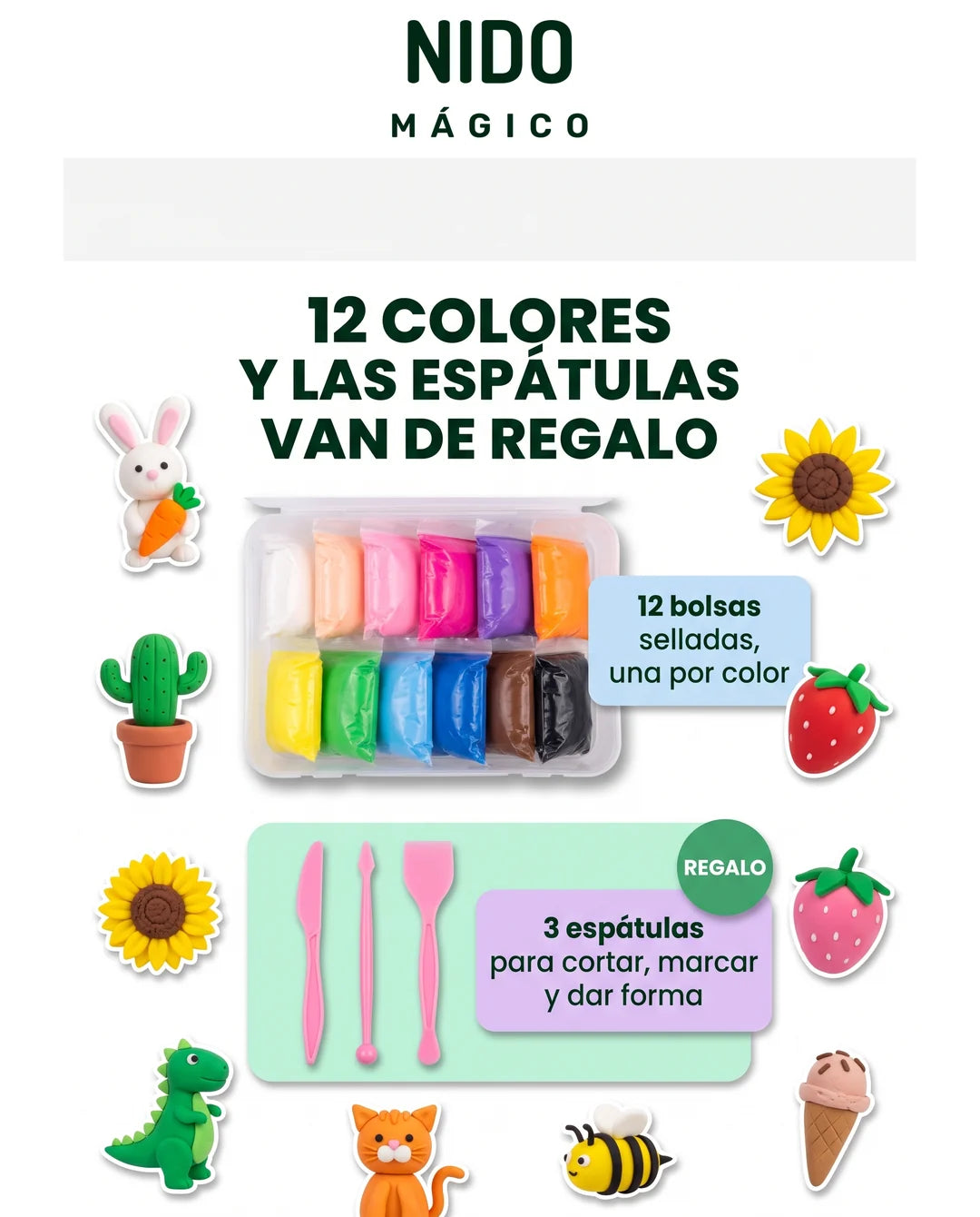 12 colores y las espátulas de regalo