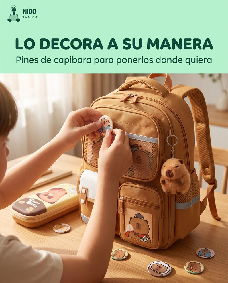 Poniendo un pin en el morral
