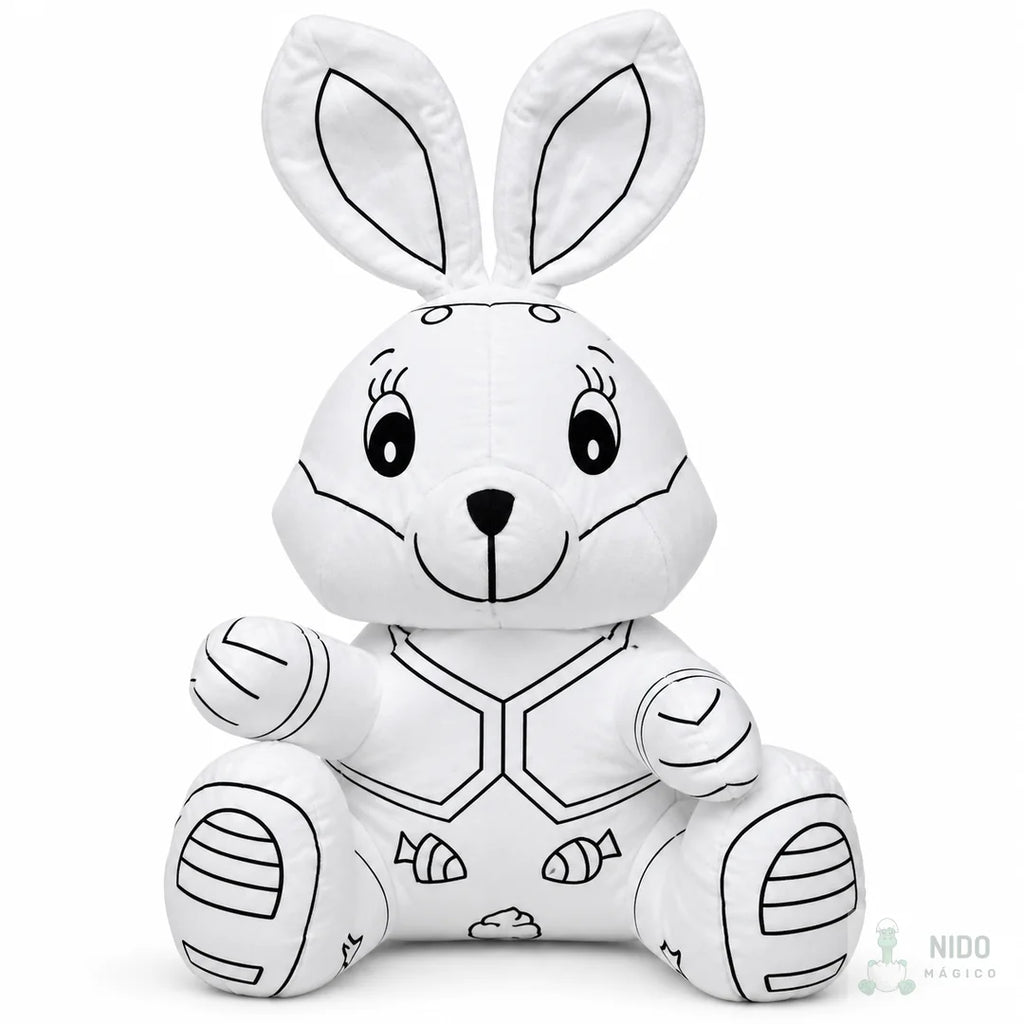Peluche de conejo en blanco, listo para colorear