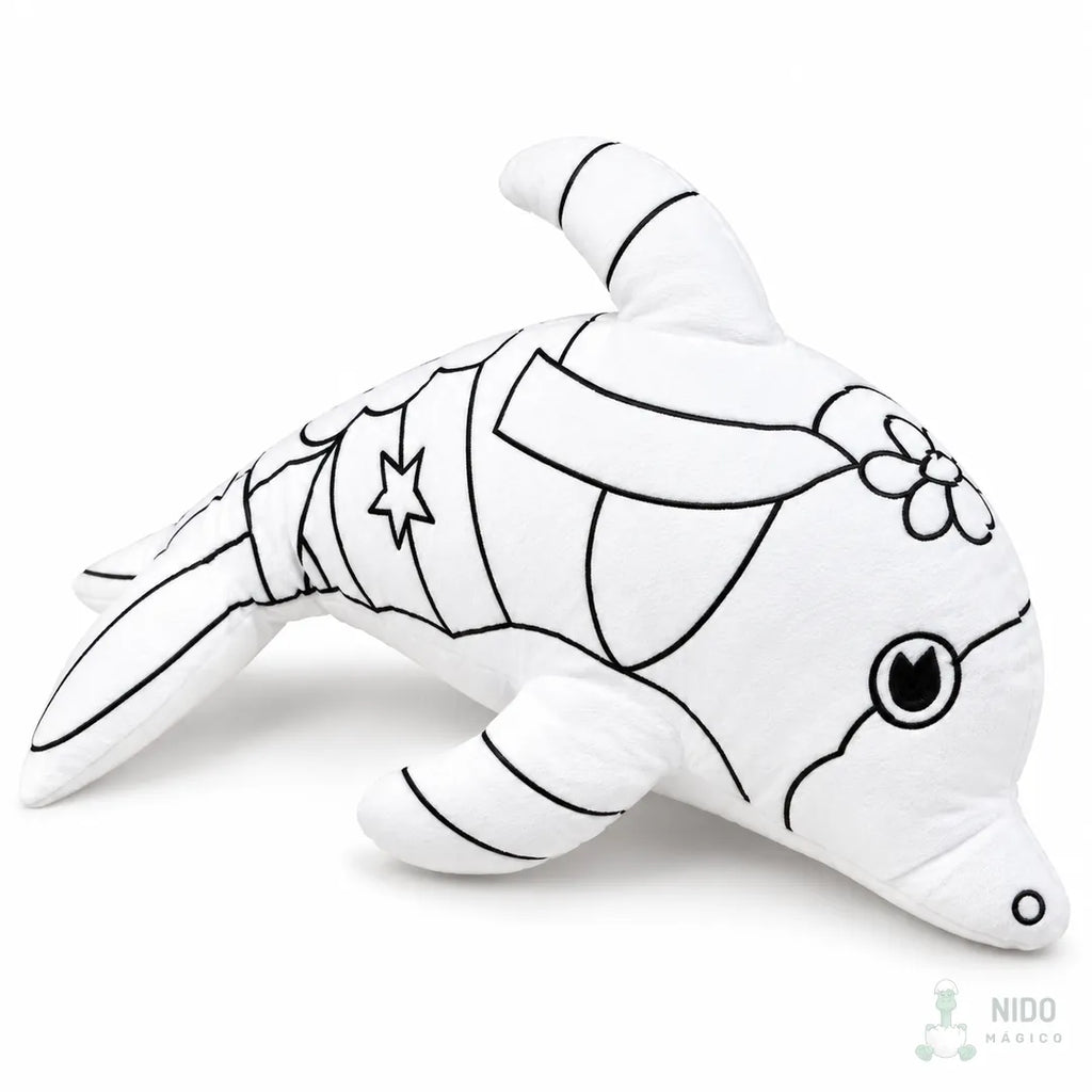 Peluche de delfín en blanco, listo para colorear
