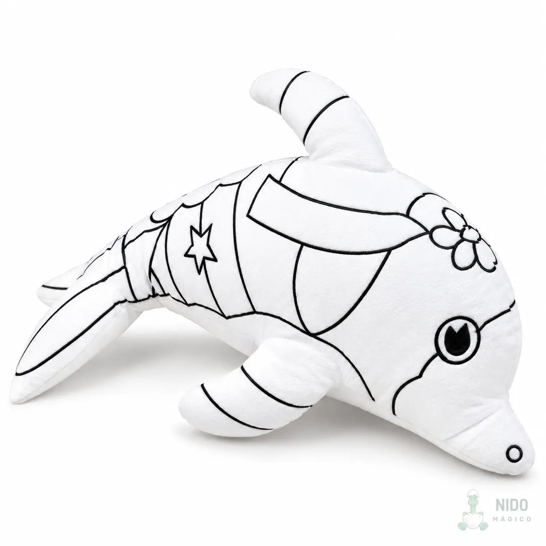 Peluche de delfín en blanco, listo para colorear