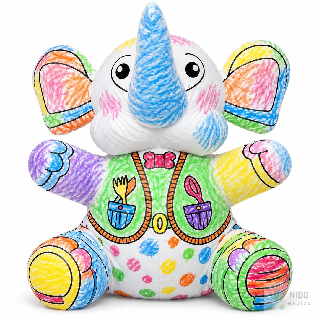 Peluche de elefante después de colorearlo