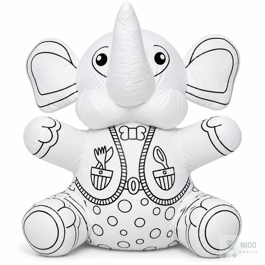 Peluche de elefante en blanco, listo para colorear