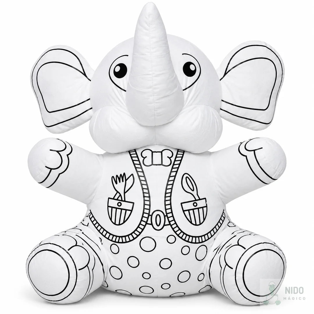 Peluche de elefante en blanco, listo para colorear