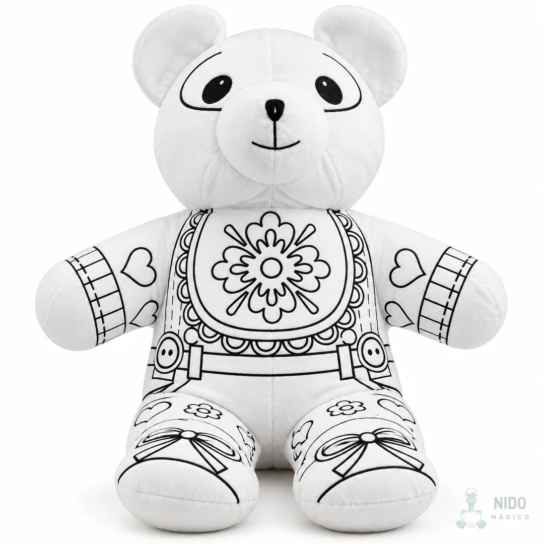 Peluche de oso en blanco, listo para colorear