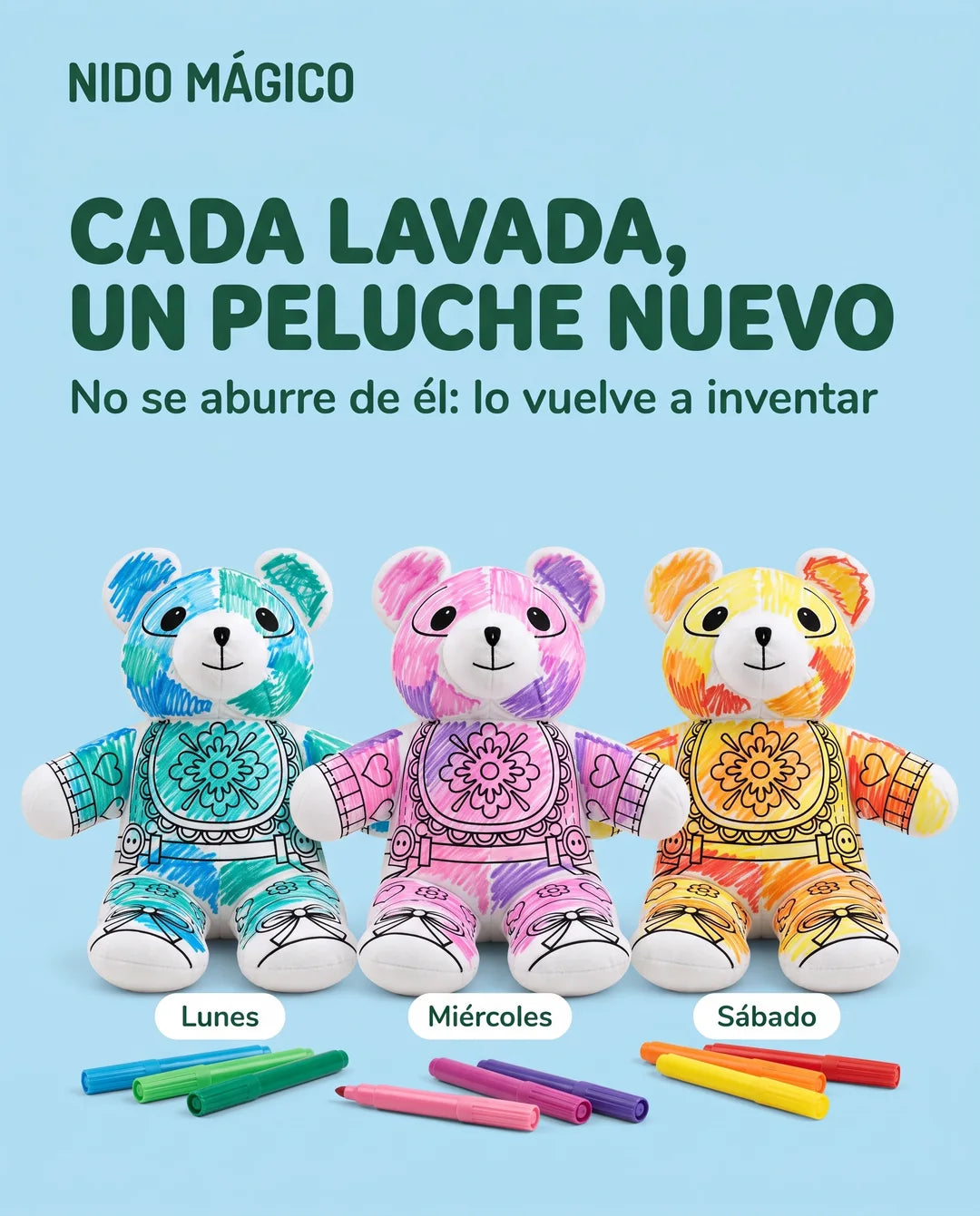 El mismo peluche de oso coloreado de tres formas distintas
