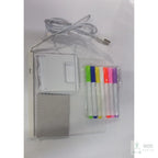 Lo que incluye: tablero, base LED con cable USB, marcadores y paño