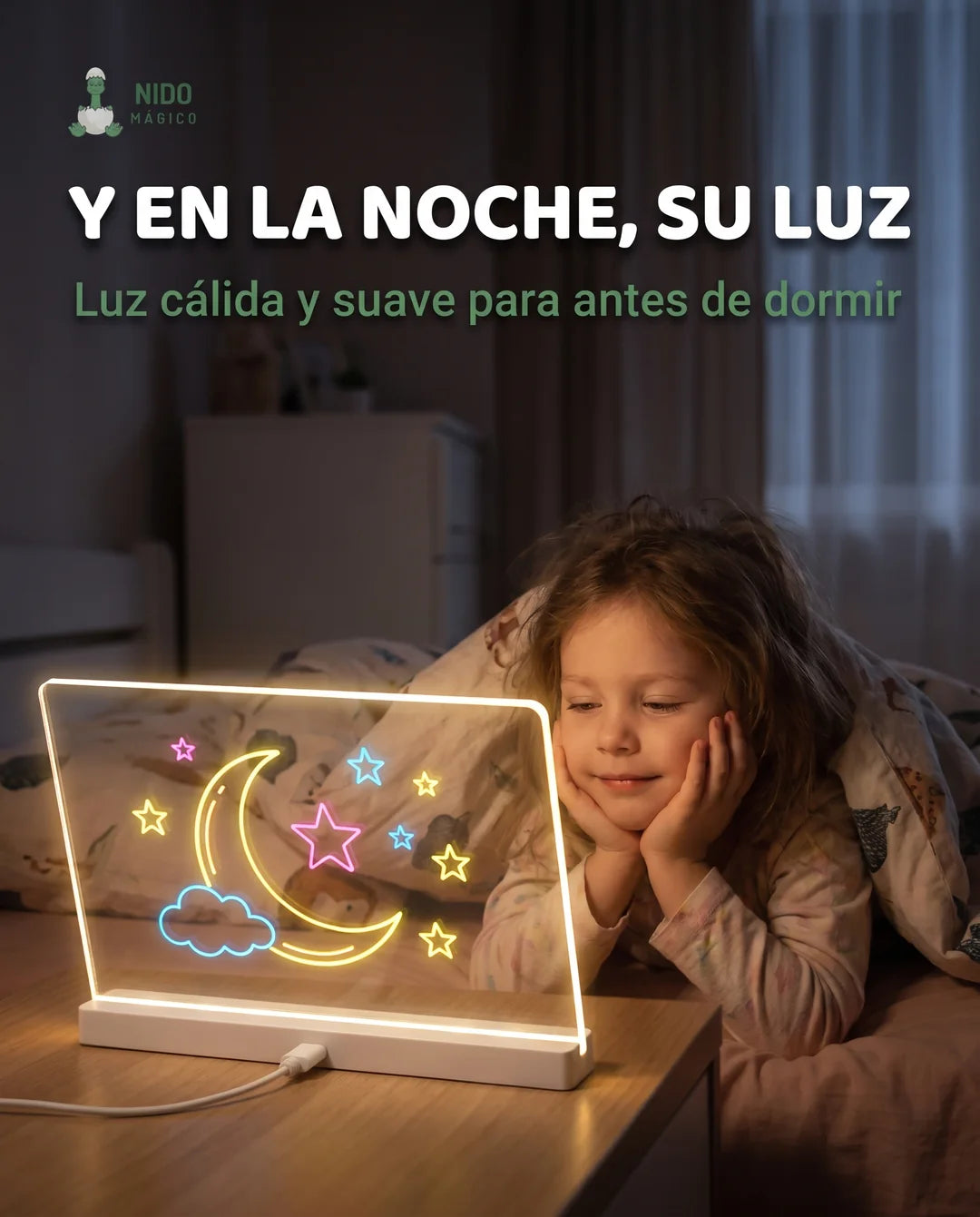 El tablero LED encendido como luz de noche